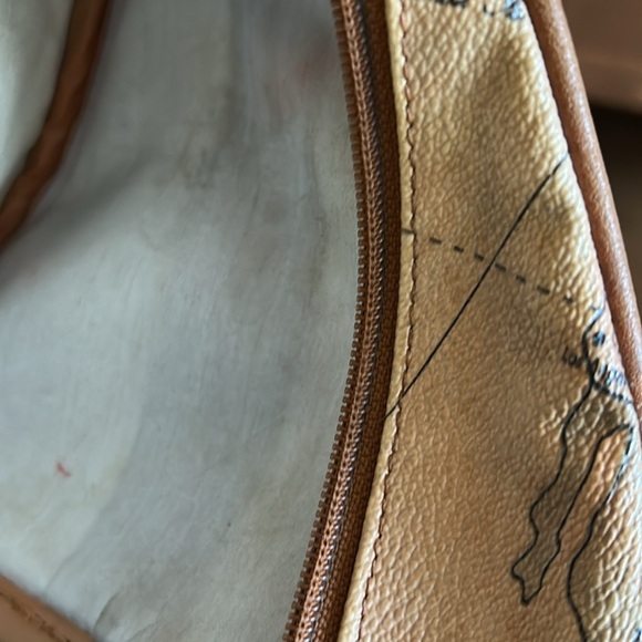 Vintage 90s Antique World Map Backpack Faux Leather 5 Pockets Tan Brown - Picture 12 of 15